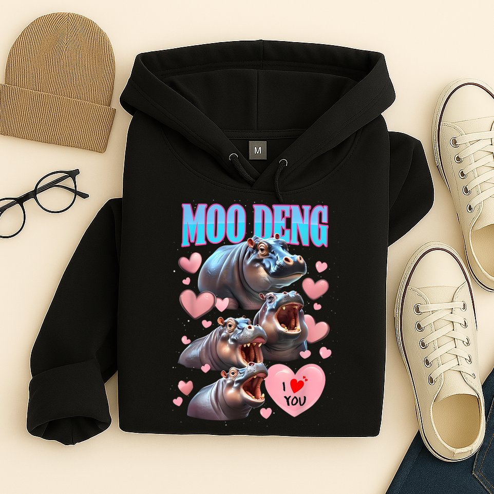 Moo Deng I Love You Pygmy Hippopotamus Hoodie