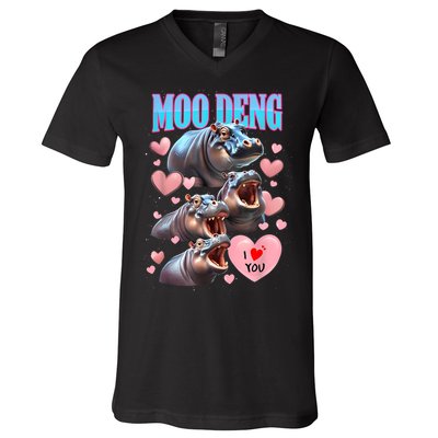 Moo Deng I Love You Pygmy Hippopotamus V-Neck T-Shirt