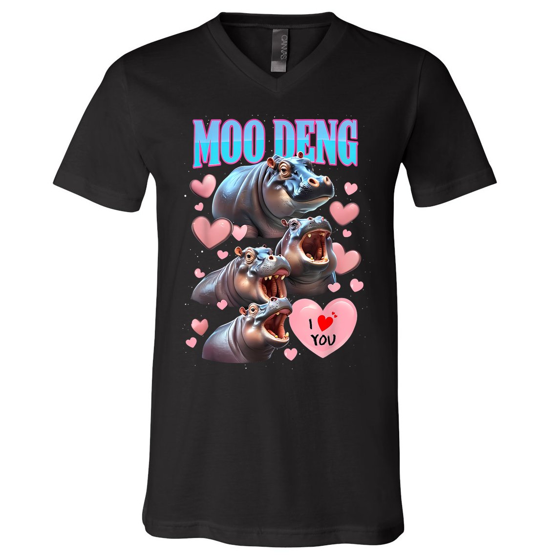 Moo Deng I Love You Pygmy Hippopotamus V-Neck T-Shirt