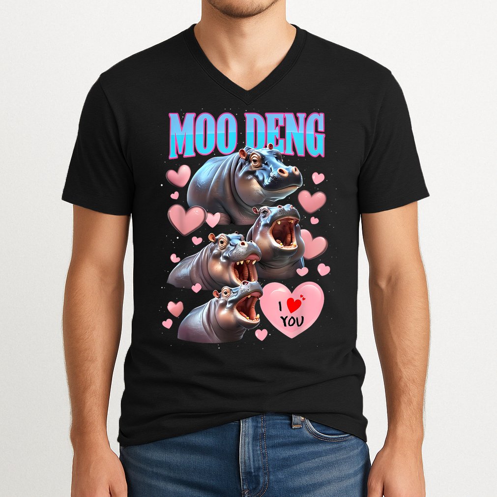 Moo Deng I Love You Pygmy Hippopotamus V-Neck T-Shirt