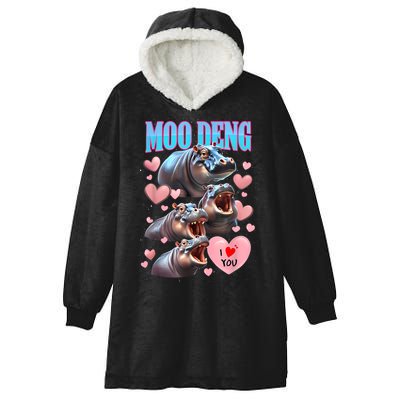 Moo Deng I Love You Pygmy Hippopotamus Hooded Wearable Blanket