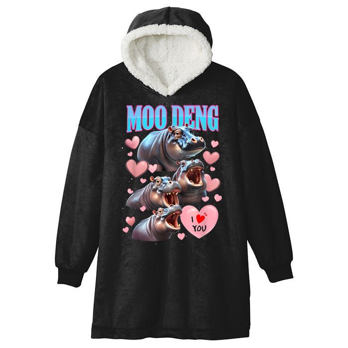 Moo Deng I Love You Pygmy Hippopotamus Hooded Wearable Blanket