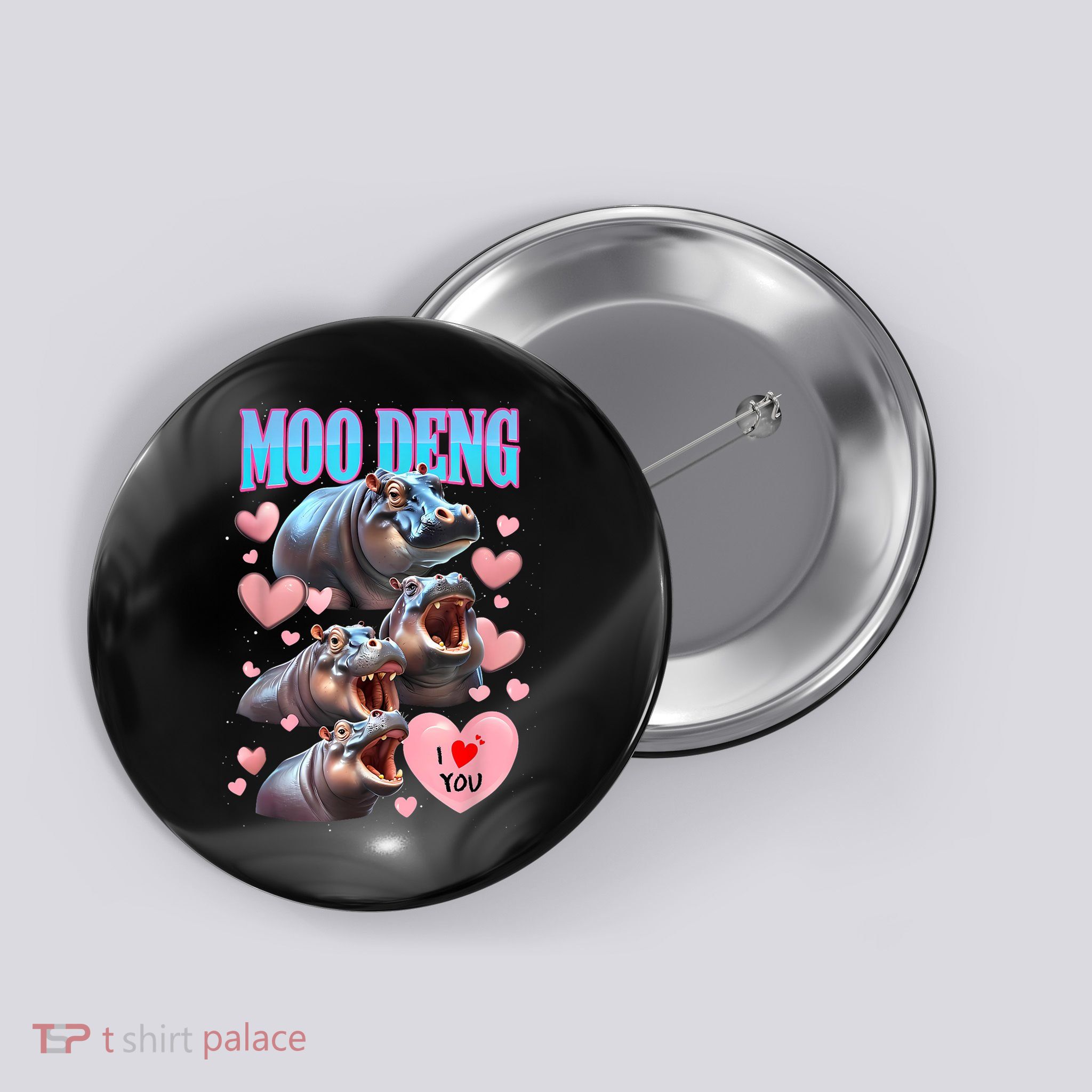 Moo Deng I Love You Pygmy Hippopotamus Button