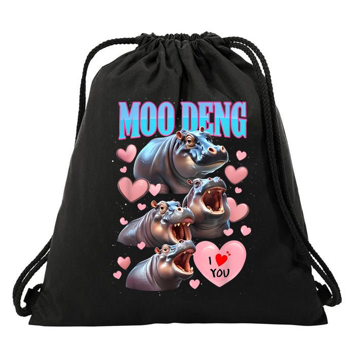 Moo Deng I Love You Pygmy Hippopotamus Drawstring Bag