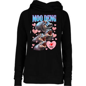 Moo Deng I Love You Pygmy Hippopotamus Womens Funnel Neck Pullover Hood