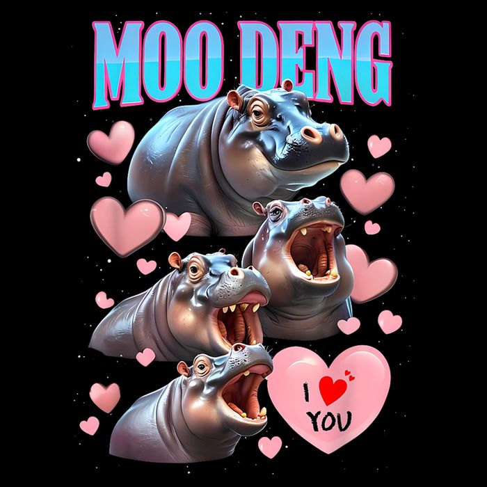 Moo Deng I Love You Pygmy Hippopotamus Flatbill Hat