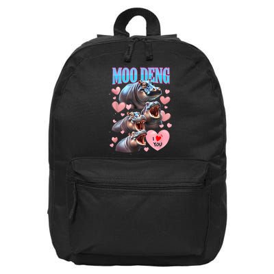 Moo Deng I Love You Pygmy Hippopotamus 16 in Basic Backpack