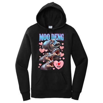 Moo Deng I Love You Pygmy Hippopotamus Women's Pullover Hoodie