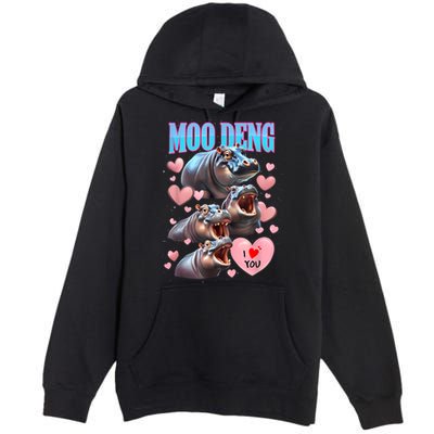 Moo Deng I Love You Pygmy Hippopotamus Premium Pullover Hoodie