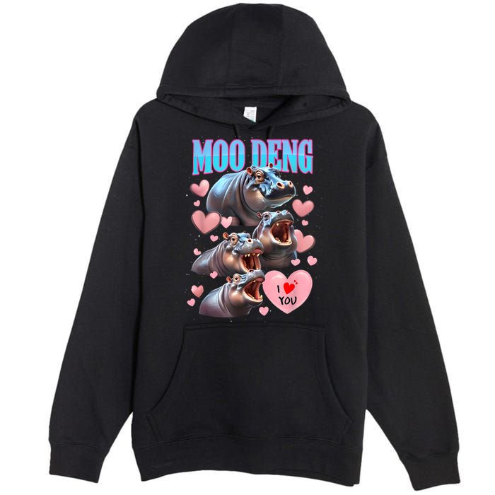 Moo Deng I Love You Pygmy Hippopotamus Premium Pullover Hoodie