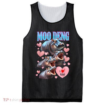 Moo Deng I Love You Pygmy Hippopotamus Mesh Reversible Basketball Jersey Tank