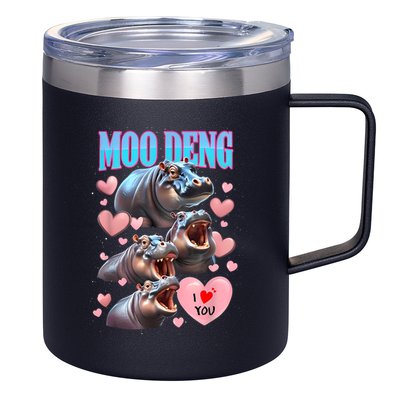 Moo Deng I Love You Pygmy Hippopotamus 12oz Stainless Steel Coffee Mug