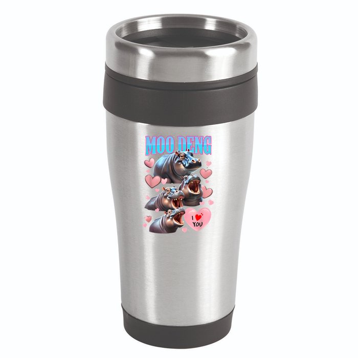 Moo Deng I Love You Pygmy Hippopotamus 16oz Travel Tumbler