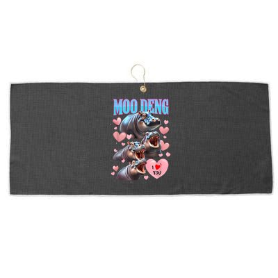 Moo Deng I Love You Pygmy Hippopotamus Large Microfiber Waffle Golf Towel
