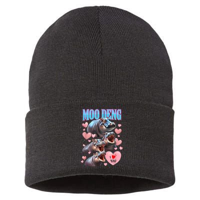 Moo Deng I Love You Pygmy Hippopotamus Sustainable Knit Beanie