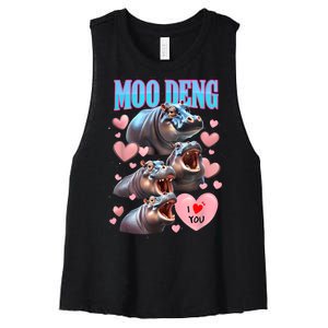 Moo Deng I Love You Pygmy Hippopotamus Women's Racerback Cropped Tank