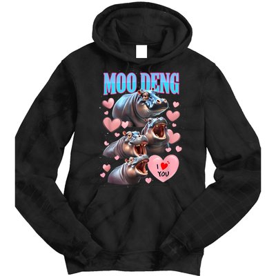 Moo Deng I Love You Pygmy Hippopotamus Tie Dye Hoodie