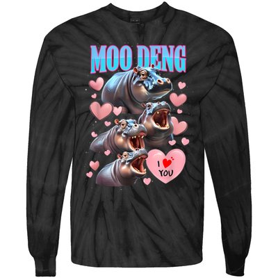 Moo Deng I Love You Pygmy Hippopotamus Tie-Dye Long Sleeve Shirt