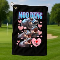 Moo Deng I Love You Pygmy Hippopotamus Golf Towel