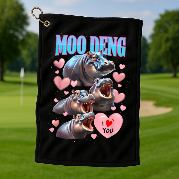 Moo Deng I Love You Pygmy Hippopotamus Golf Towel