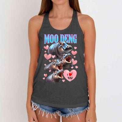 Moo Deng I Love You Pygmy Hippopotamus Women's Knotted Racerback Tank