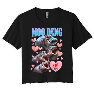 Moo Deng I Love You Pygmy Hippopotamus Women's Crop Top Tee