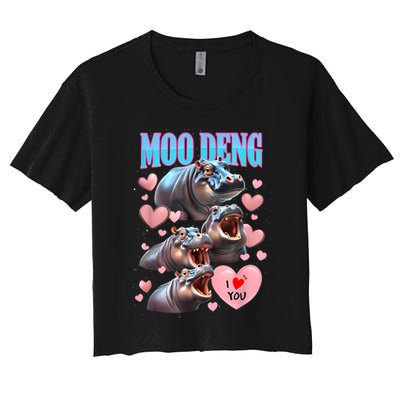 Moo Deng I Love You Pygmy Hippopotamus Crop Top