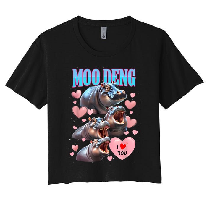 Moo Deng I Love You Pygmy Hippopotamus Crop Top