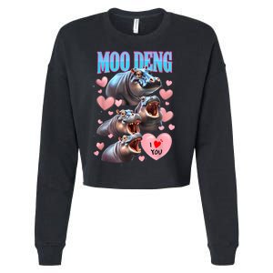 Moo Deng I Love You Pygmy Hippopotamus Cropped Pullover Crew