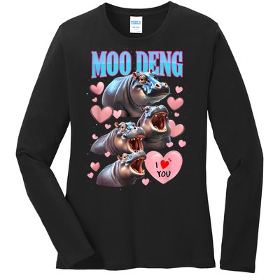 Moo Deng I Love You Pygmy Hippopotamus Ladies Long Sleeve Shirt