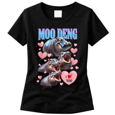 Moo Deng I Love You Pygmy Hippopotamus Womens T-Shirt