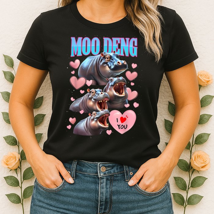 Moo Deng I Love You Pygmy Hippopotamus Womens T-Shirt