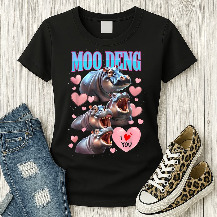 Moo Deng I Love You Pygmy Hippopotamus Womens T-Shirt