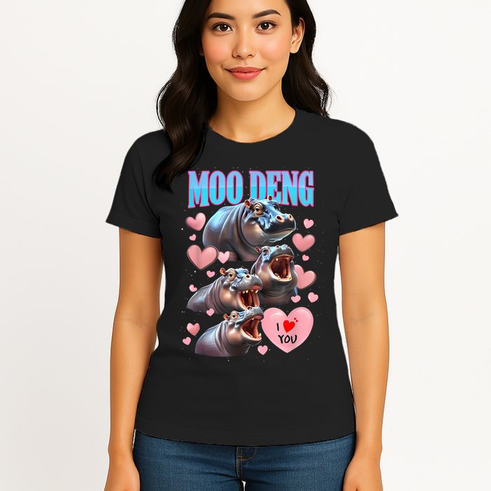 Moo Deng I Love You Pygmy Hippopotamus Womens T-Shirt
