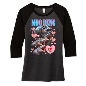 Moo Deng I Love You Pygmy Hippopotamus Women's Tri-Blend 3/4-Sleeve Raglan Shirt