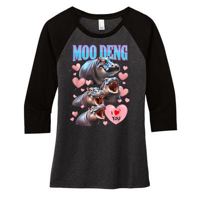 Moo Deng I Love You Pygmy Hippopotamus Women's Tri-Blend 3/4-Sleeve Raglan Shirt