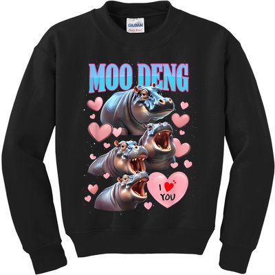 Moo Deng I Love You Pygmy Hippopotamus Kids Sweatshirt
