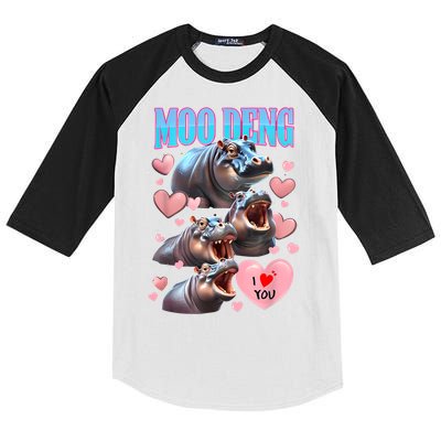 Moo Deng I Love You Pygmy Hippopotamus Kids Colorblock Raglan Jersey