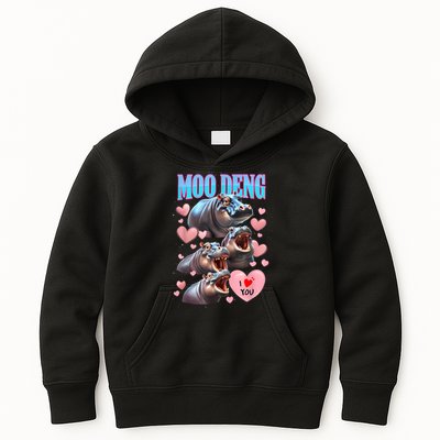 Moo Deng I Love You Pygmy Hippopotamus Kids Hoodie