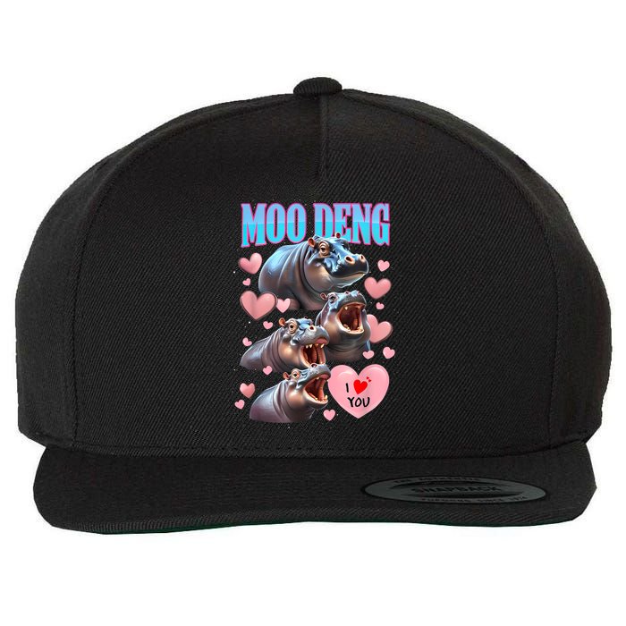 Moo Deng I Love You Pygmy Hippopotamus Wool Snapback Cap