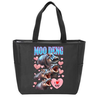 Moo Deng I Love You Pygmy Hippopotamus Zip Tote Bag