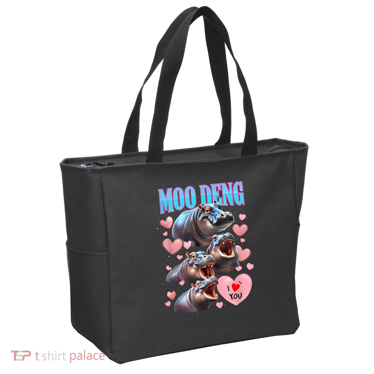 Moo Deng I Love You Pygmy Hippopotamus Zip Tote Bag