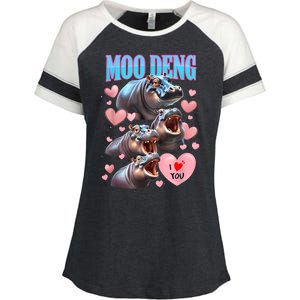 Moo Deng I Love You Pygmy Hippopotamus Enza Ladies Jersey Colorblock Tee