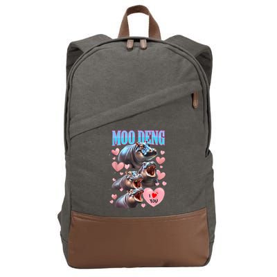 Moo Deng I Love You Pygmy Hippopotamus Cotton Canvas Backpack