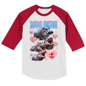 Moo Deng I Love You Pygmy Hippopotamus Kids Colorblock Raglan Jersey