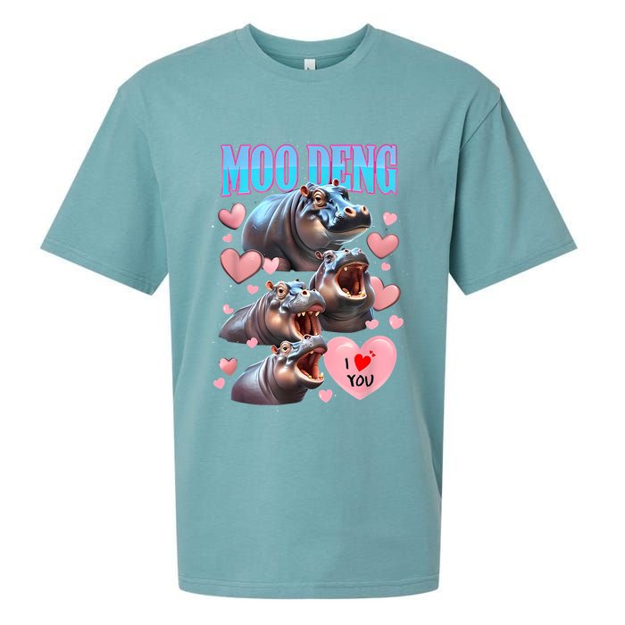 Moo Deng I Love You Pygmy Hippopotamus Sueded Cloud Jersey T-Shirt
