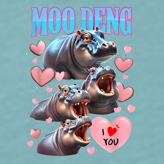 Moo Deng I Love You Pygmy Hippopotamus Sueded Cloud Jersey T-Shirt