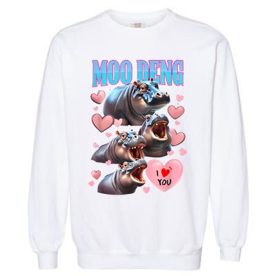 Moo Deng I Love You Pygmy Hippopotamus Garment-Dyed Sweatshirt