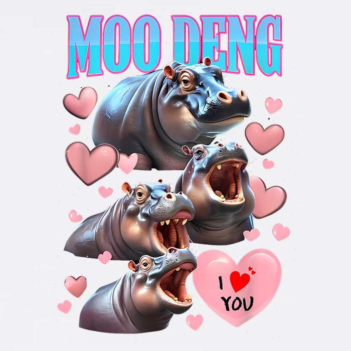 Moo Deng I Love You Pygmy Hippopotamus Garment-Dyed Sweatshirt