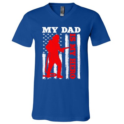 My Daddy Is My Hero Usa Flag Firefighter Fire Dad Funny Gift V-Neck T-Shirt